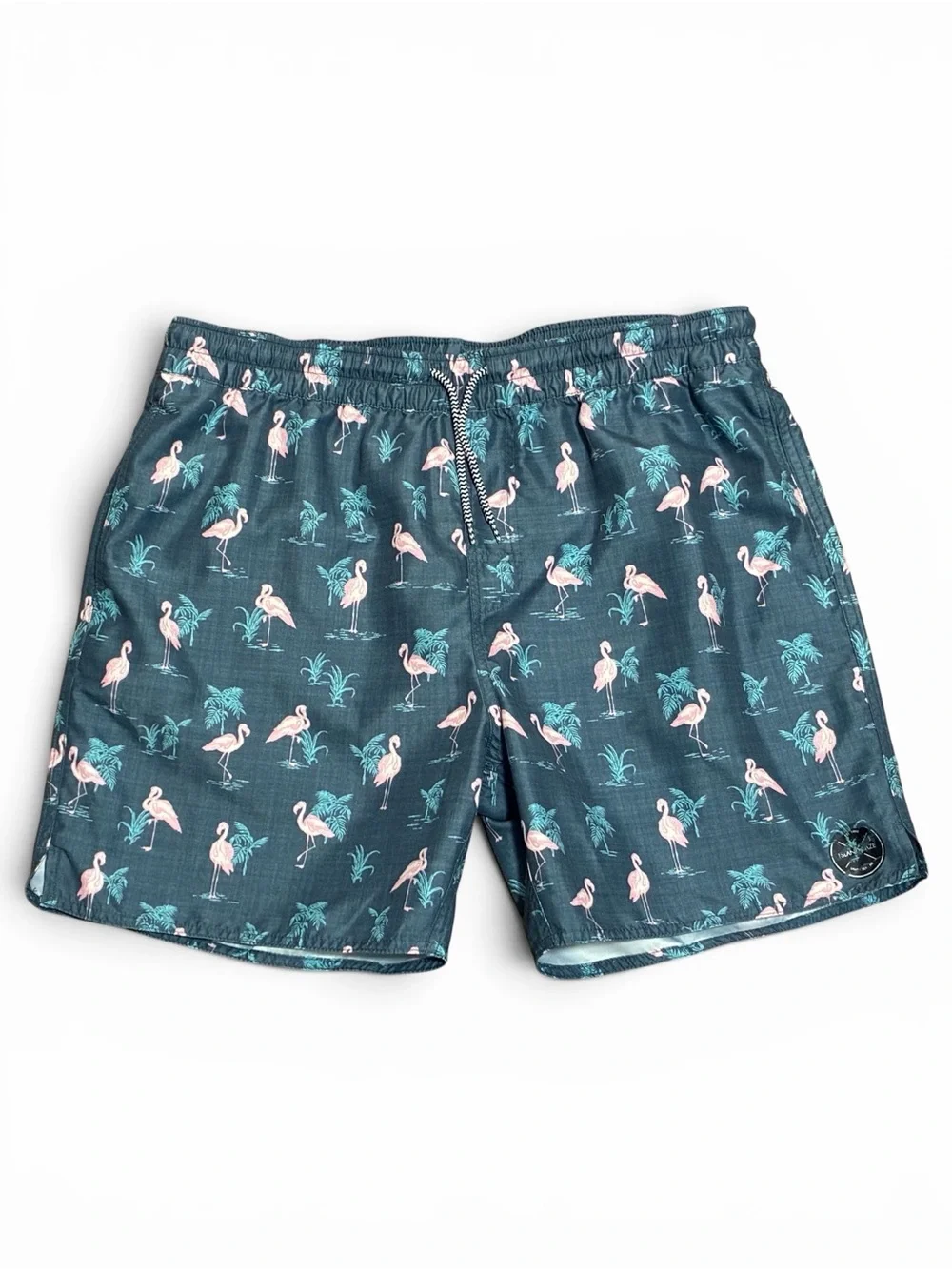 Island Daze Board Shorts Large Trunks Pink Flamingo Novelty Unlined Swim Stretch